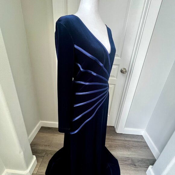 Tadashi Shoji Formal Velvet Dress Rhinestone Ribbon Maxi Evening Gown Homecoming - Picture 7 of 10